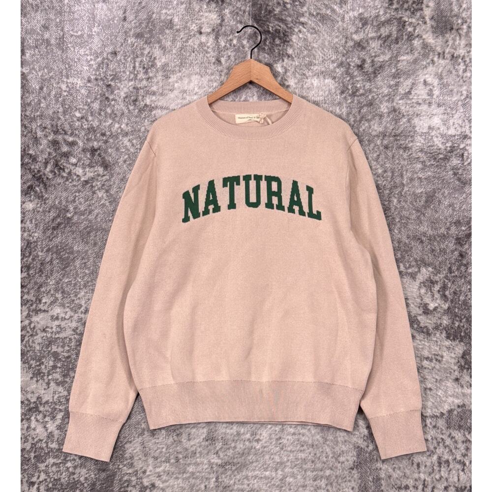 New Museum Of Peace & Quiet Sweater Large Mens Natural Jacquard Knit Pullover